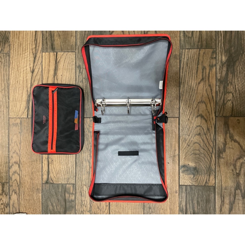 Five Star Zipper Binder with Removable Pouch Black Red 3 Ring School Office Set - Picture 5 of 5